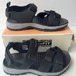 Skechers Prewitt Rio Black Strap Sandals Mens USA Size 12 Relaxed Fit 205478/BLK